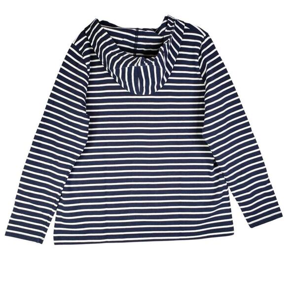 LL Bean Hoodie Womens Large L Blue Striped Henley Nautical Sweatshirt Casual - Picture 3 of 11